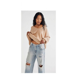 Free People Buttercup Thermal Top Oversized Waffle Knit Beige S